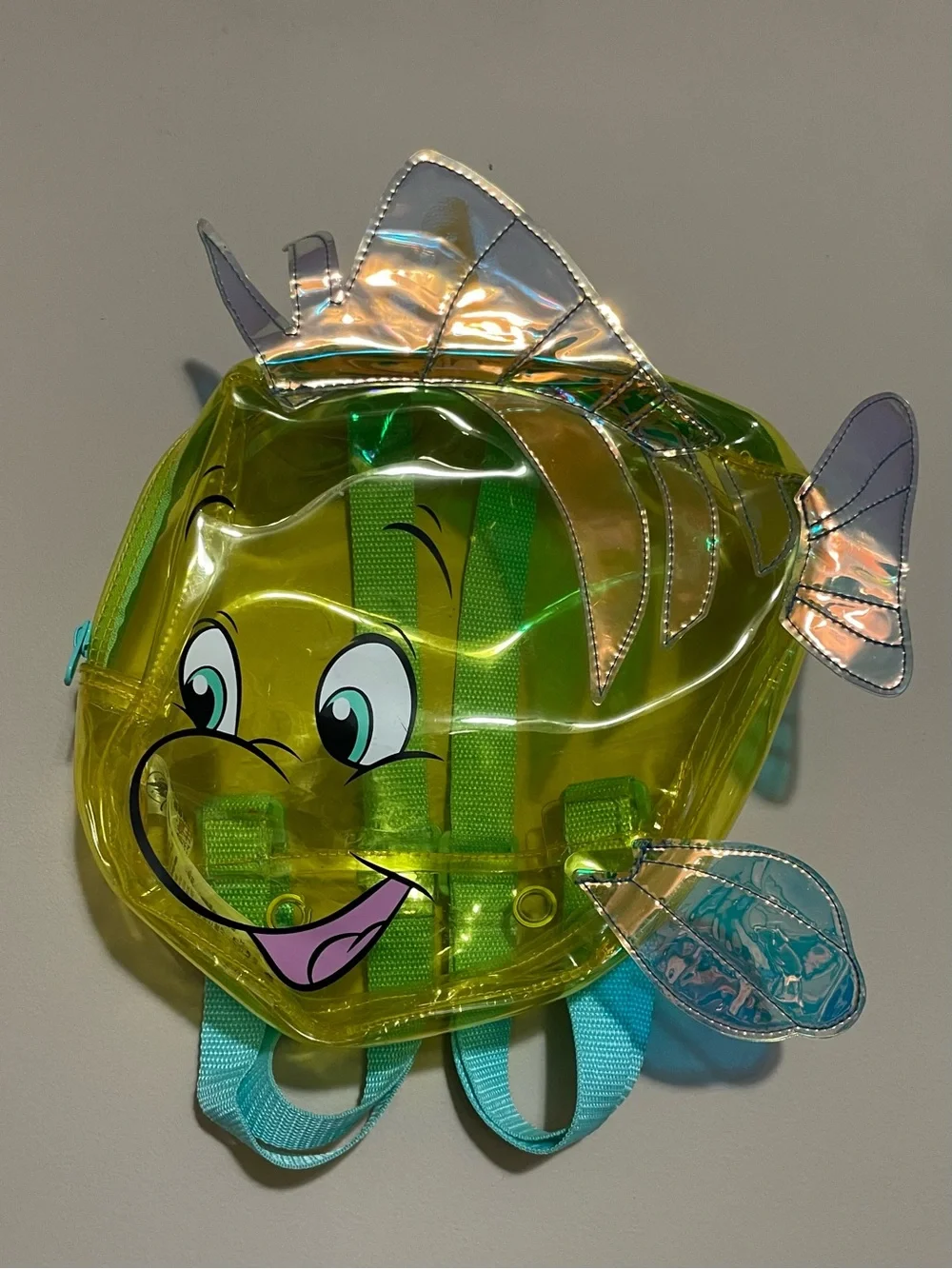 Disney Flounder The Little Mermaid Clear Yellow Backpack Iridescent Fins - OS